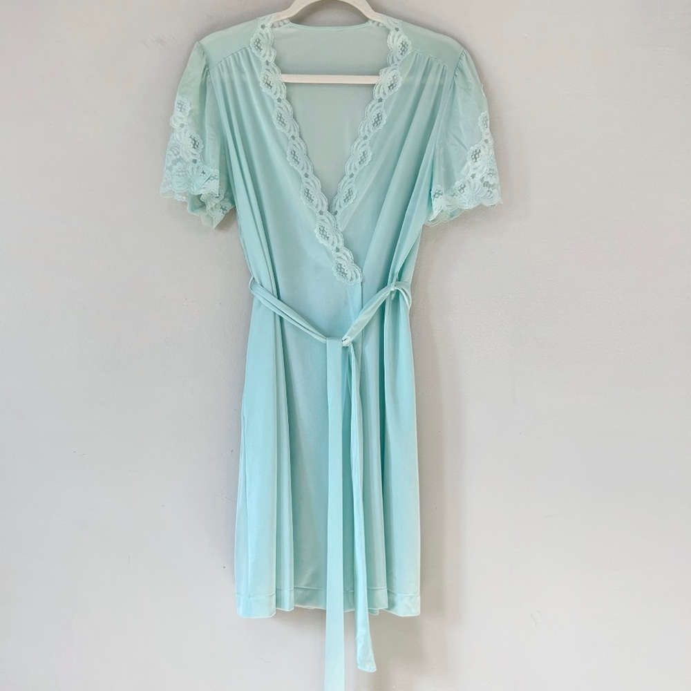 Antique turquoise lace robe genuine delicate vintage